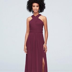 David’s Bridal Crisscross High-Neck Mesh Dress